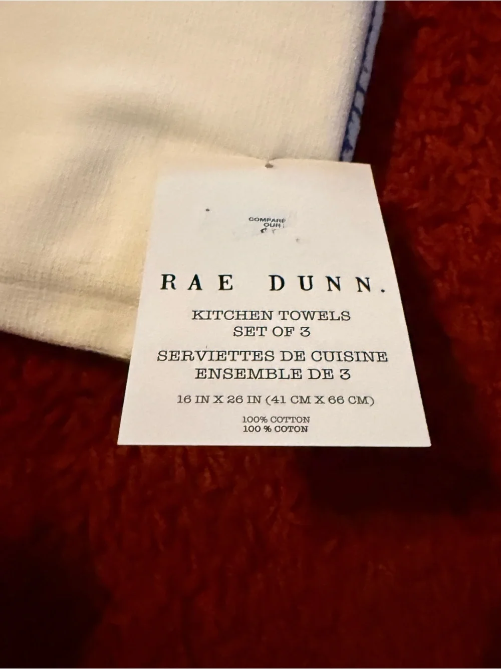 Rae Dunn Kitchen Towels - set of 3- CELEBRATE w/ Red & Blue Firework Print NWT